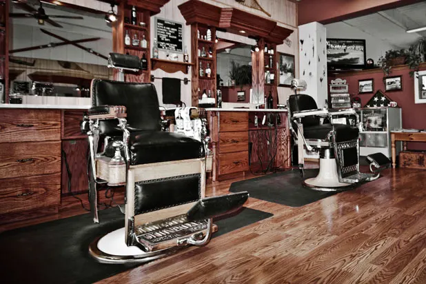 Original leather barber chairs at Strack's Barbershop